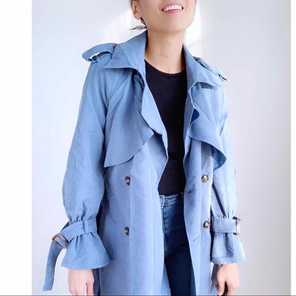 Last 1 Metal Blue Trench Coat - Picture 2 of 7